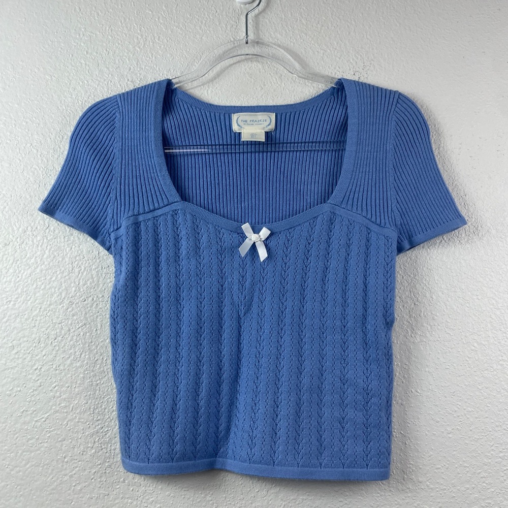 The Prairie Rachel Ashwell Blue Sweetheart Pointelle Knit Coquette Bow Top Large